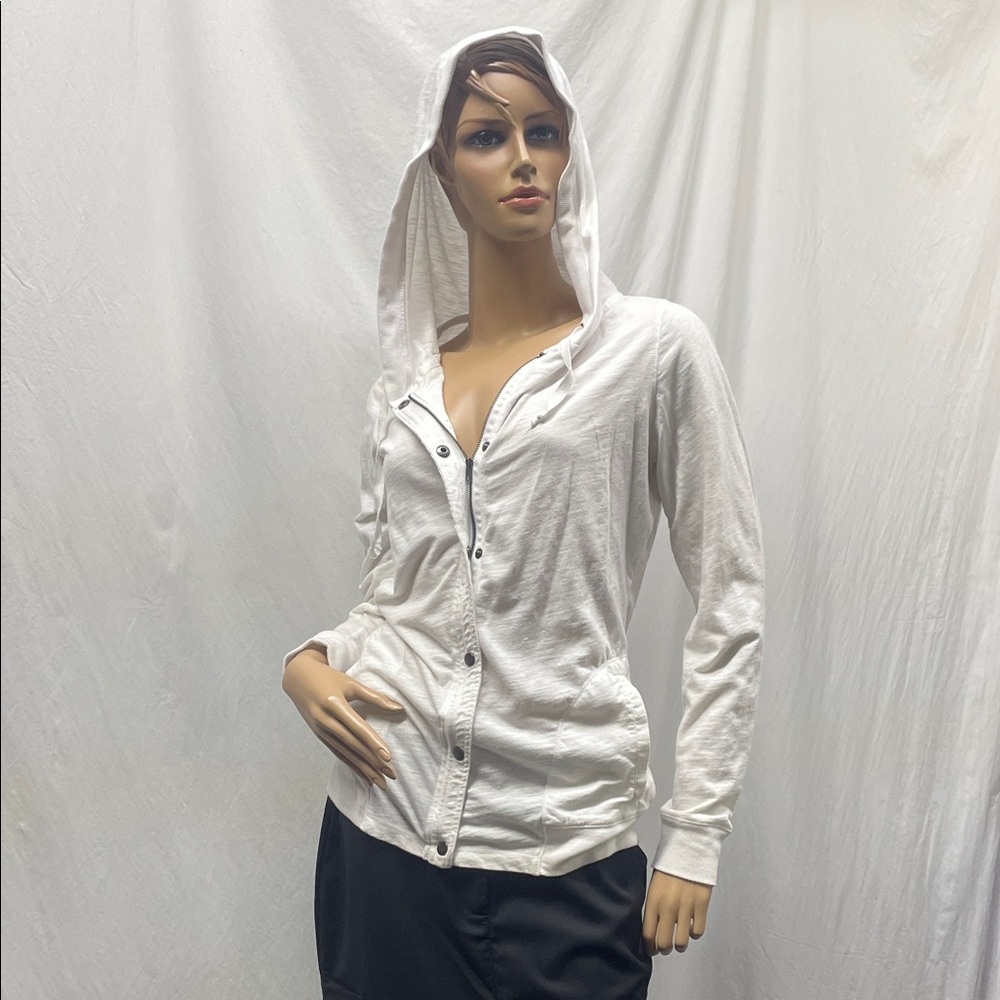 Ninety three Women's White Snap Up Hooded Top